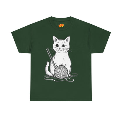 White Cat w/Yarn Ball Art Tee Shirt