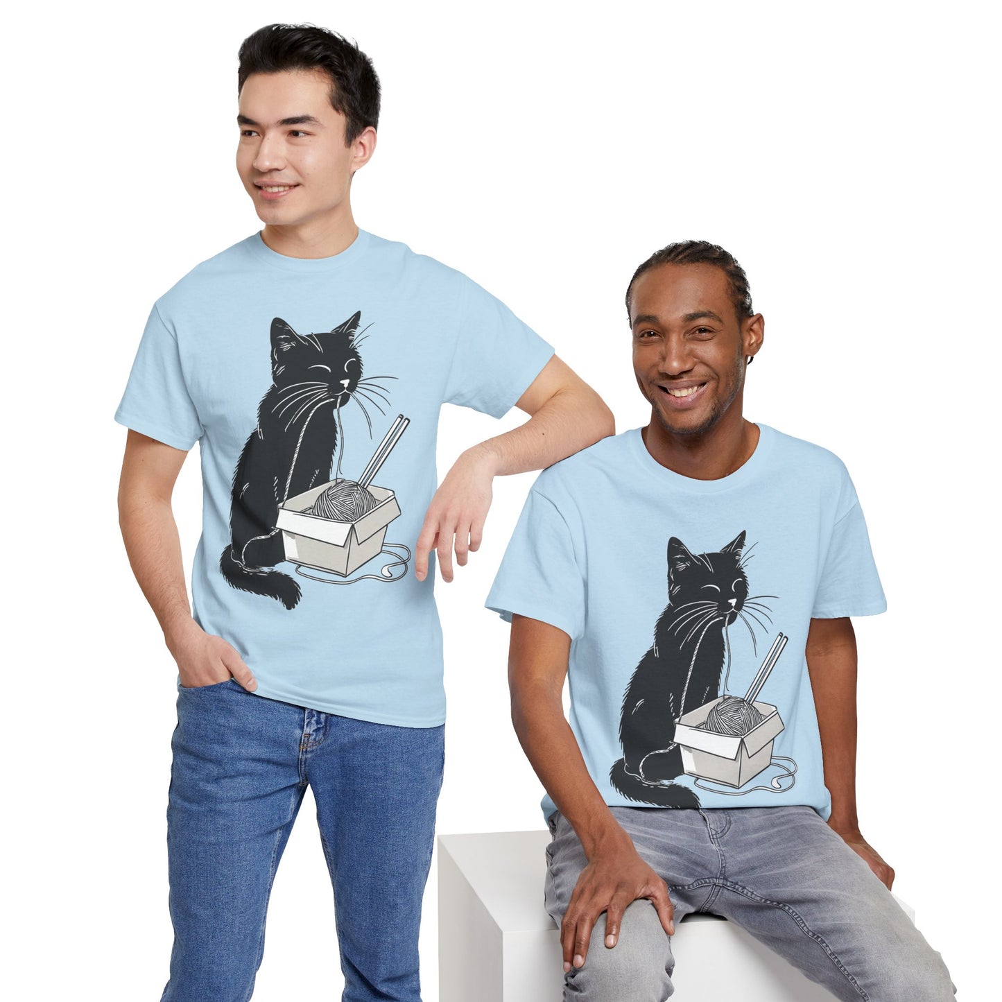 Black Cat w/Noodles Drawing Art Tee Shirt *Multiple Colors*