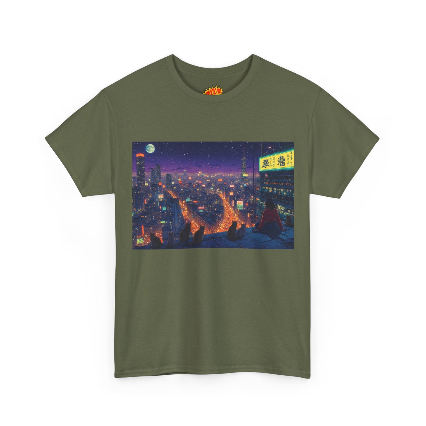 Anime Style Neon Night Cityscape w/Cats T-Shirt *Multiple Colors*