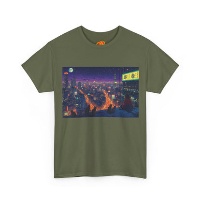 Anime Style Neon Night Cityscape w/Cats T-Shirt