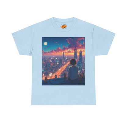 Neon City Anime Nighttime Scene w/Cats T-Shirt