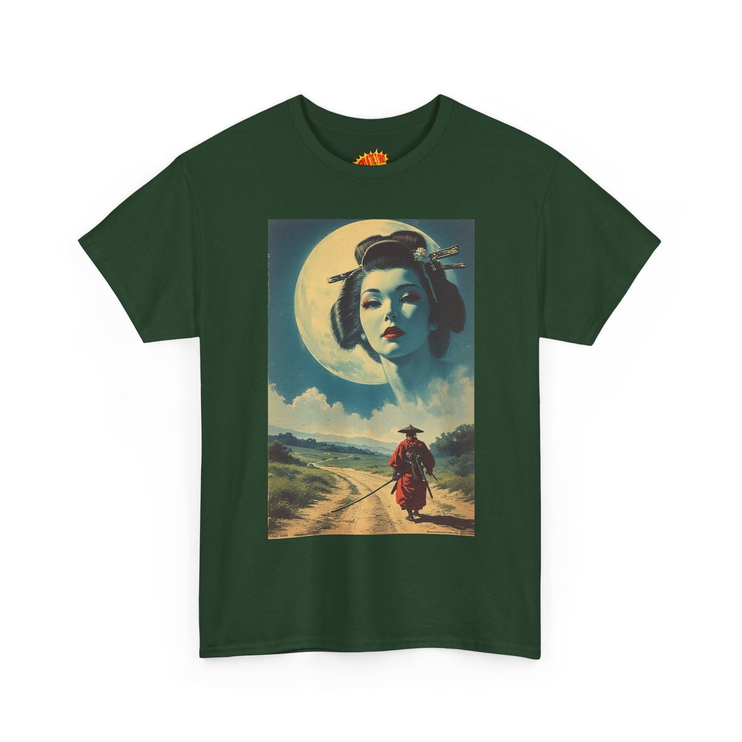 Travelling Samurai w/Moon Geisha Woman T-Shirt *Multiple Colors*