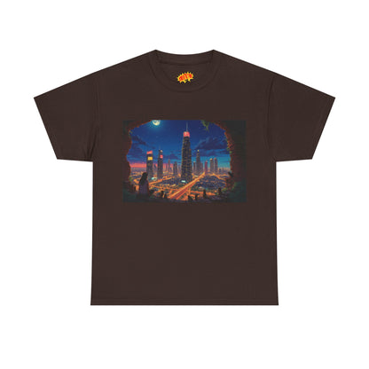 Anime Cityscape Night Scene w/Girl & Cats T-Shirt