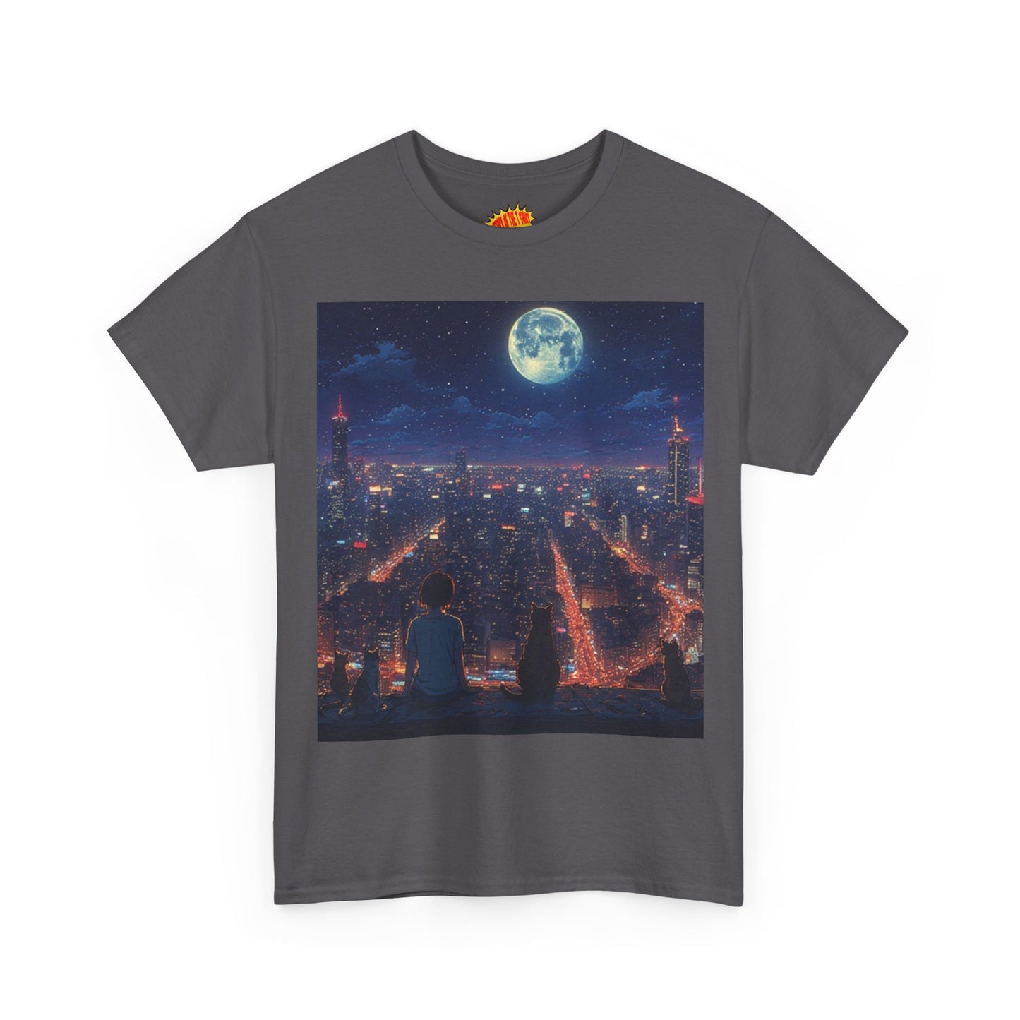 Anime City Neon Night Scene w/Cats T-Shirt *Multiple Colors*
