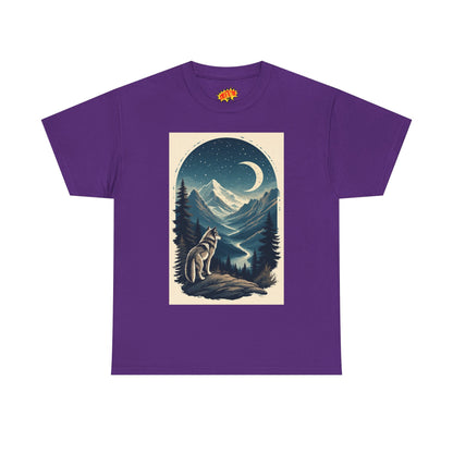 Wolf with Crescent Moon Scene T-Shirt