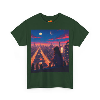 Anime City Twin Moon Scene w/Cats T-Shirt