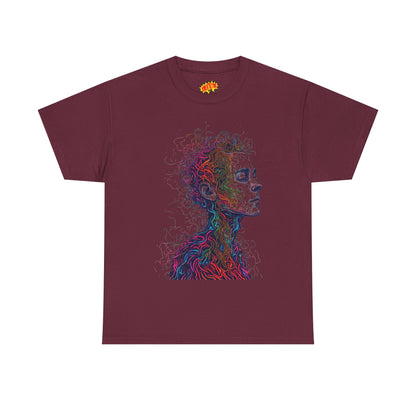 Multicolor Line Drawing Human Graphic Art Tee Shirt