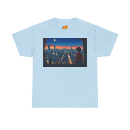 Neon Cityscape Anime Scene w/Girl & Cats T-Shirt