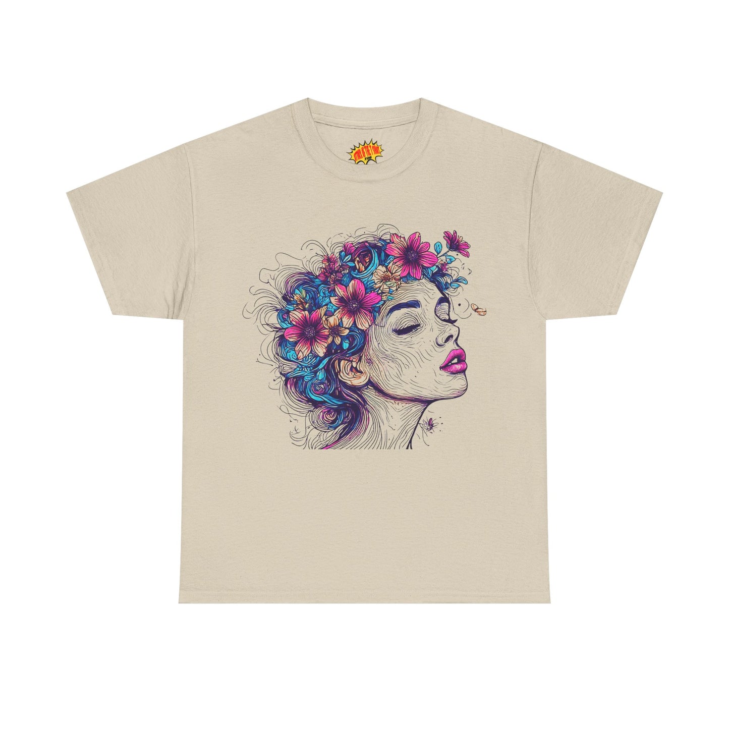 Multicolor Line Drawing Human Flower Graphic Art Tee Shirt *Multiple Colors*