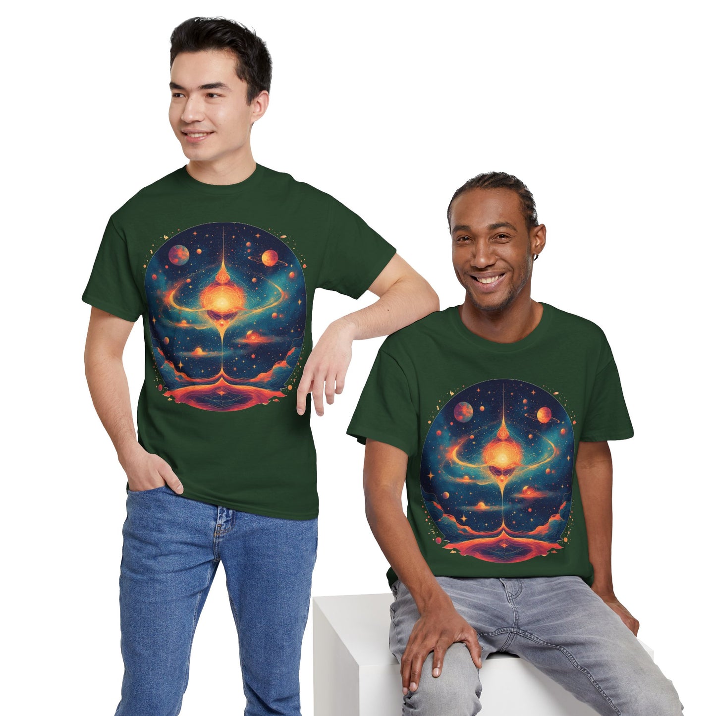 Round Galaxy w/Planets Graphic Tee Shirt *Multiple Colors*