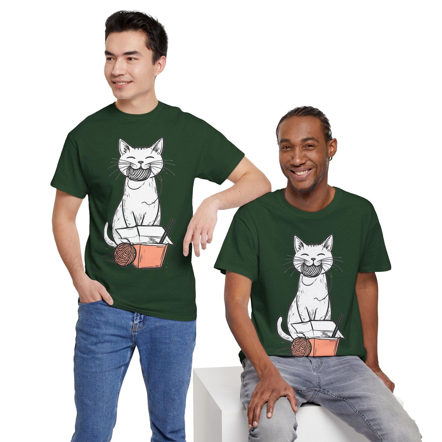Cat w/Yarn Ball Takeout Art Tee Shirt *Multiple Colors*