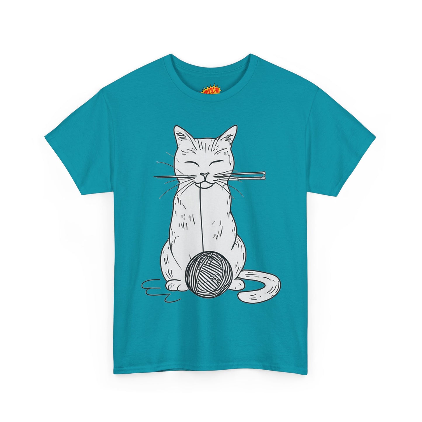 White Cat w/Yarn Ball Art Drawing Tee Shirt *Multiple Colors*