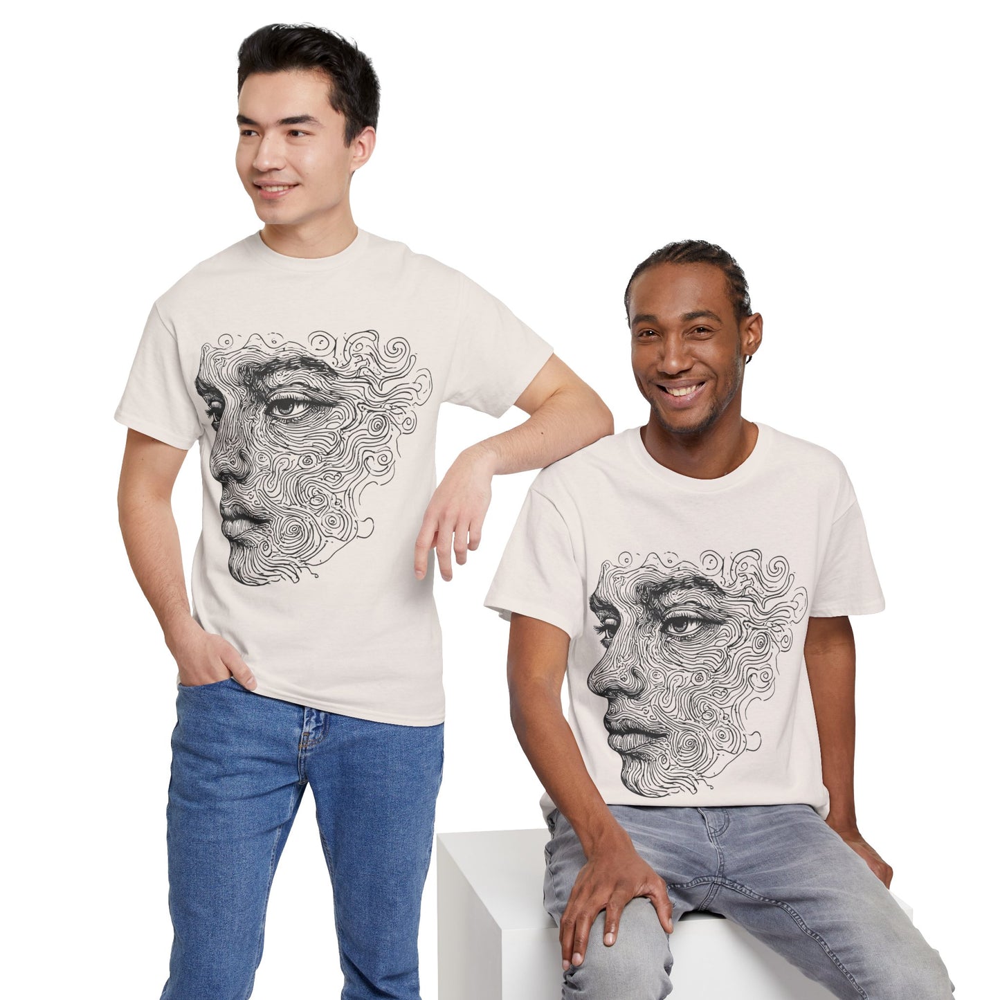 Human Face Silhouette Line Drawing Graphic Art Tee Shirt *Multiple Colors*
