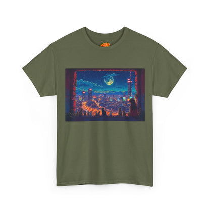 Anime Cityscape Night Scene w/Girl & Cats T-Shirt