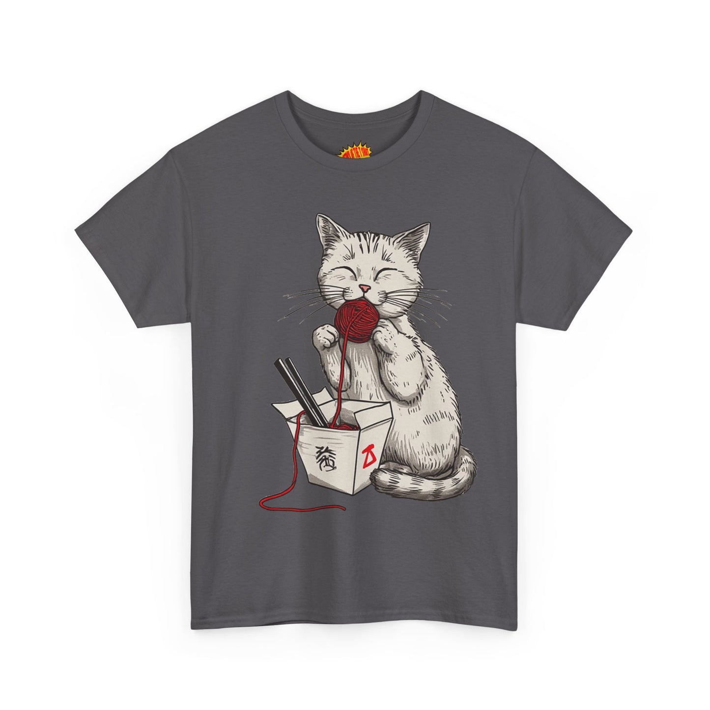 Cat w/Takeout Yarn Noodles Art Tee Shirt *Multiple Colors*