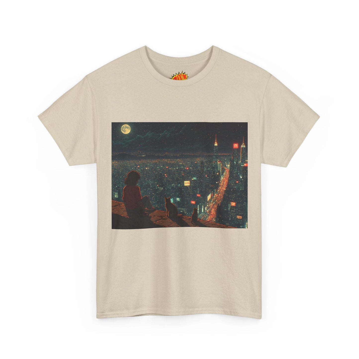 Anime Nighttime Cityscape w/Cats T-Shirt *Multiple Colors*