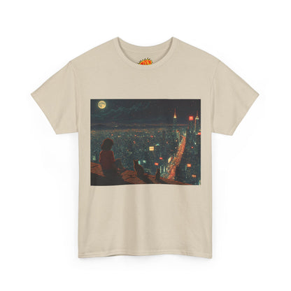 Anime Nighttime Cityscape w/Cats T-Shirt