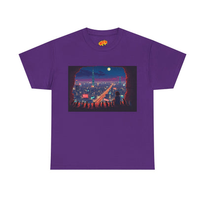 Anime Neon Cityscape Scene w/Cats T-Shirt