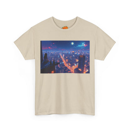 Nighttime Neon Anime Cityscape w/Cats T-Shirt