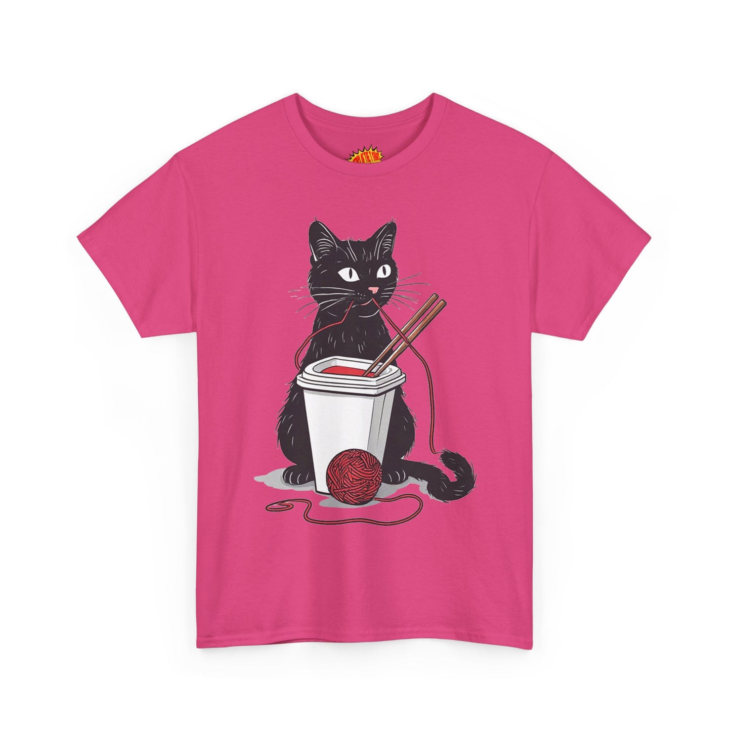 Black Cat w/Noodles + Yarn Ball Art Drawing Tee Shirt *Multiple Colors*
