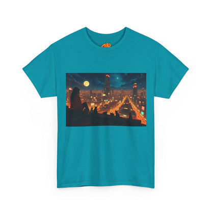 Anime Style Neon City Scene w/Girl & Cats T-Shirt
