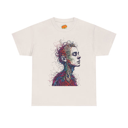 Multicolor Line Drawing Human Graphic Art Tee Shirt
