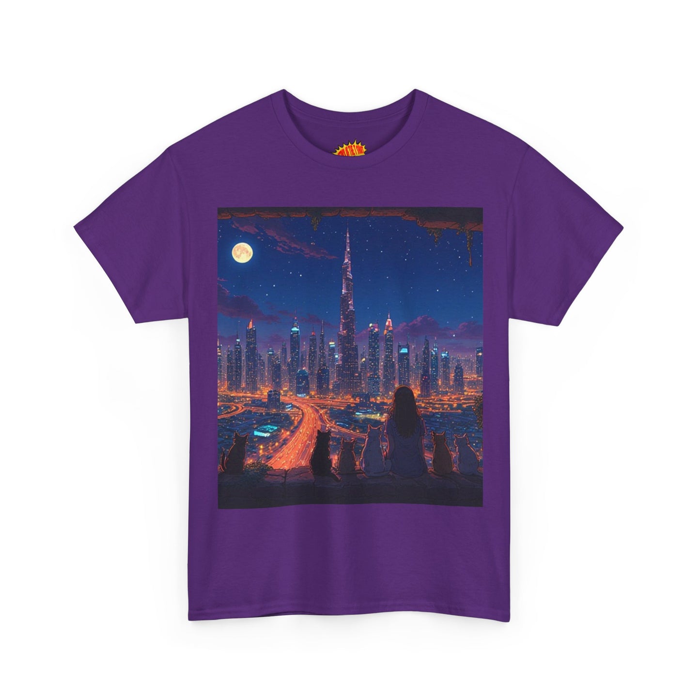 Cityscape Anime Night Scene w/Girl & Cats T-Shirt *Multiple Colors*