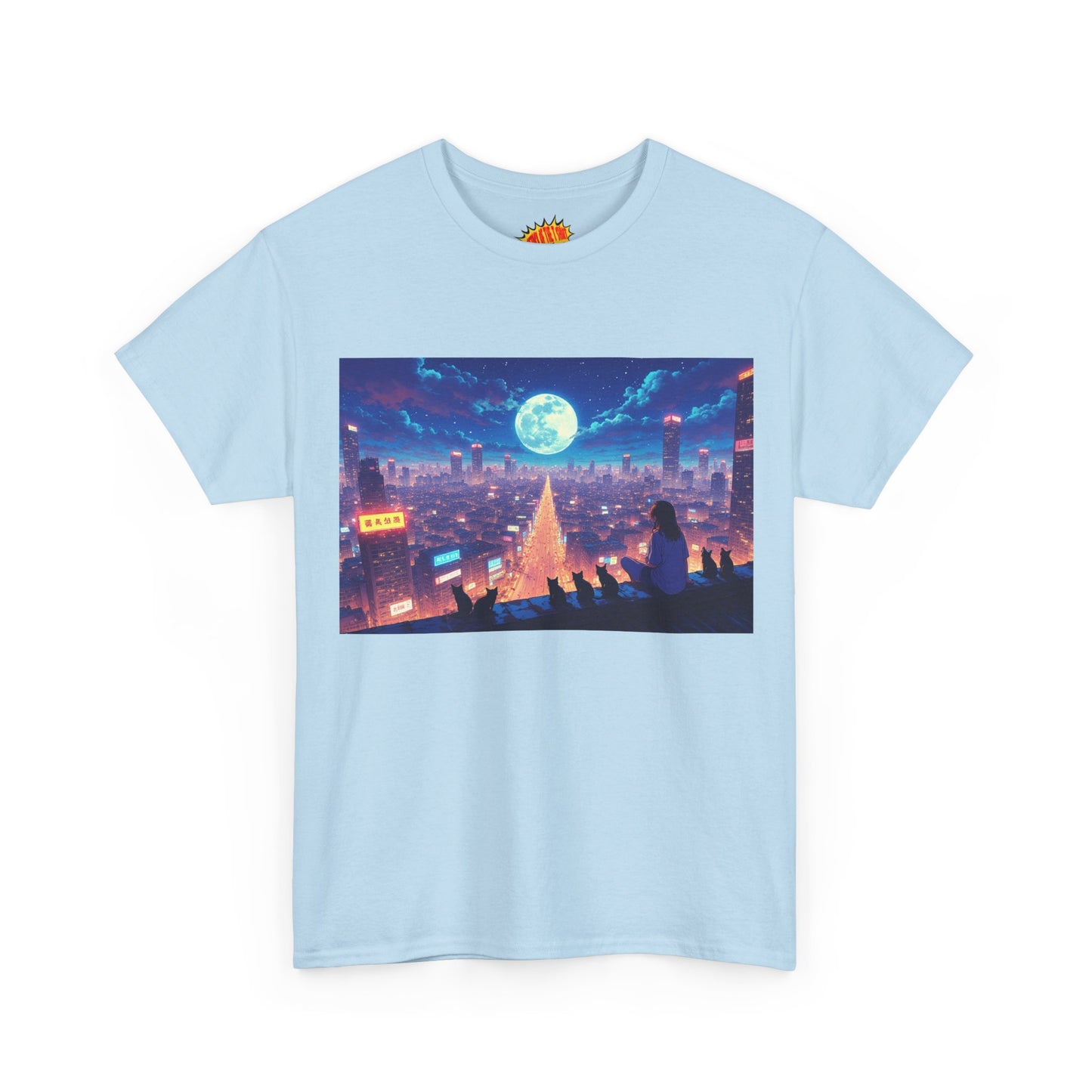 Anime Neon Night Cityscape w/Cats T-Shirt *Multiple Colors*