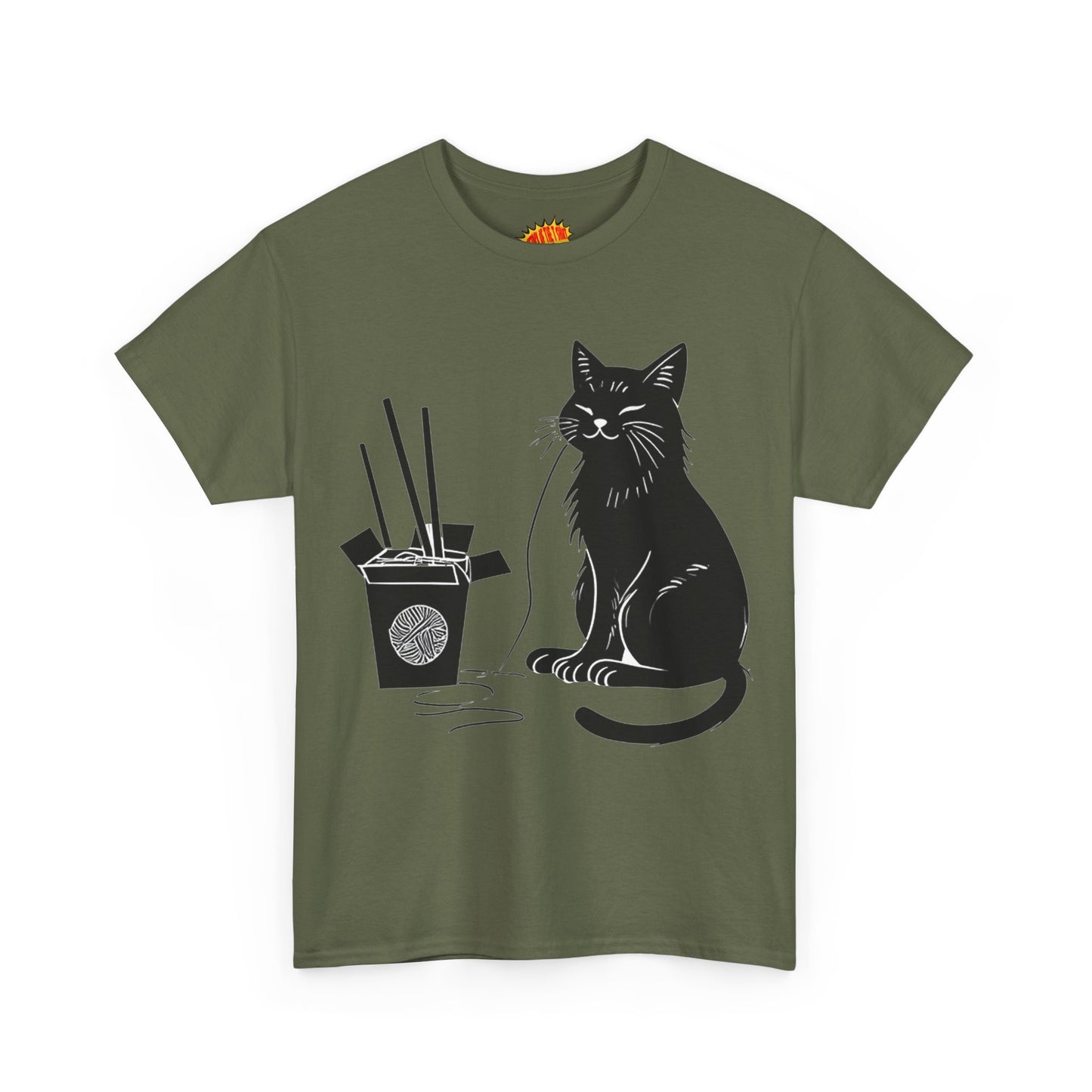 Black Cat w/Takeout Yarn Art Tee Shirt *Multiple Colors*