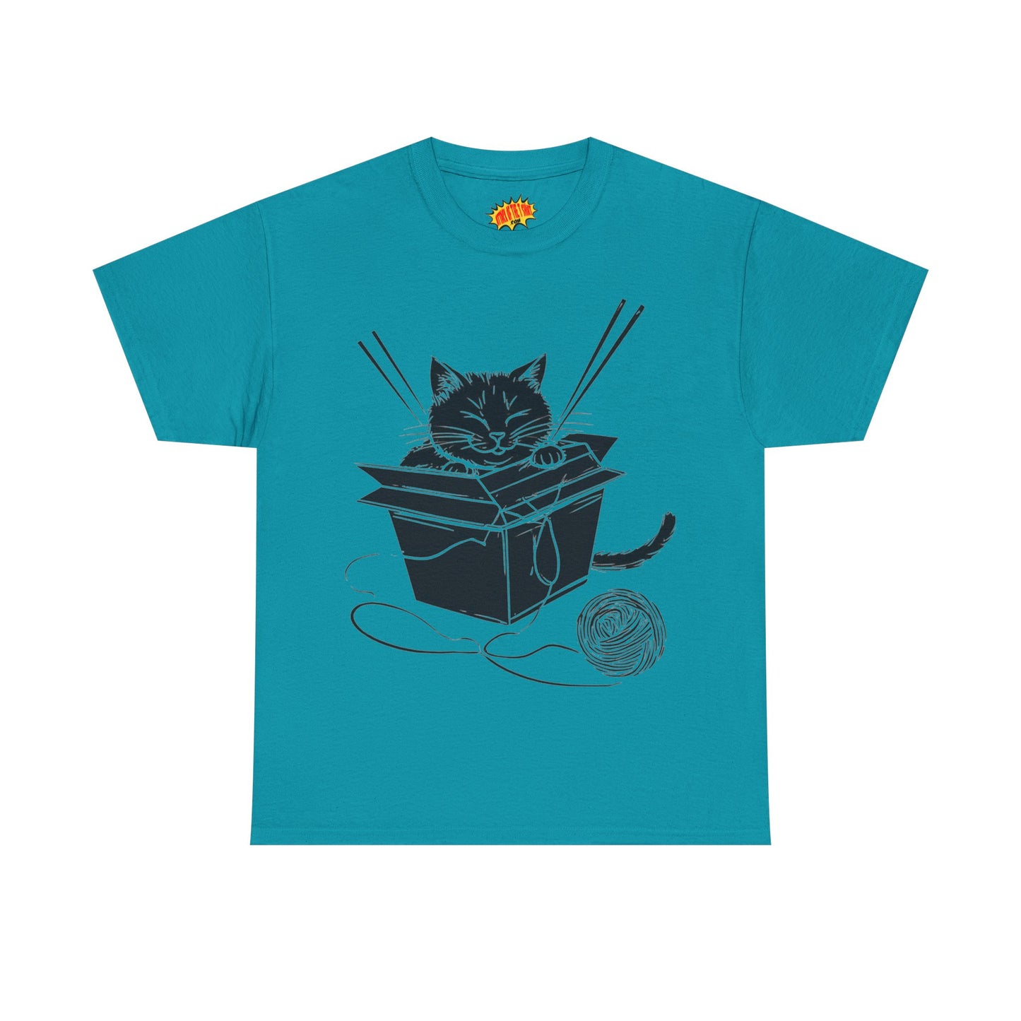 Black Cat w/Box + Yarn Ball Art Drawing Tee Shirt *Multiple Colors*