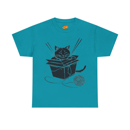Black Cat w/Box + Yarn Ball Art Drawing Tee Shirt
