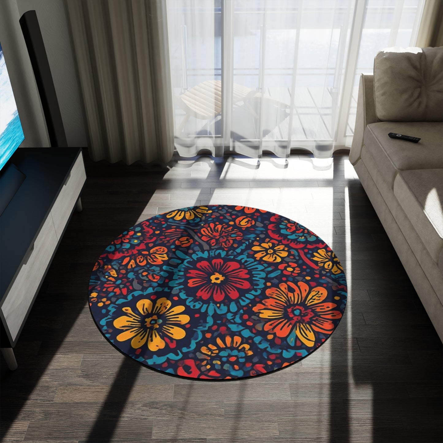 Retro Flower Pattern 60's/70's Style Area Rug - 60in Diameter Round Rug 5