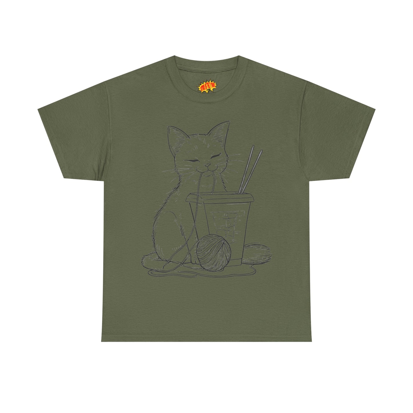 Cat w/Takeout + Yarn Ball Line Drawing Tee Shirt *Multiple Colors*