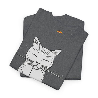 White Cat w/Yarn Ball Art Drawing Tee Shirt