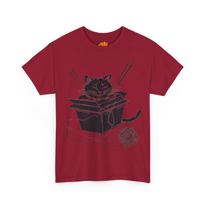 Black Cat w/Box + Yarn Ball Art Drawing Tee Shirt