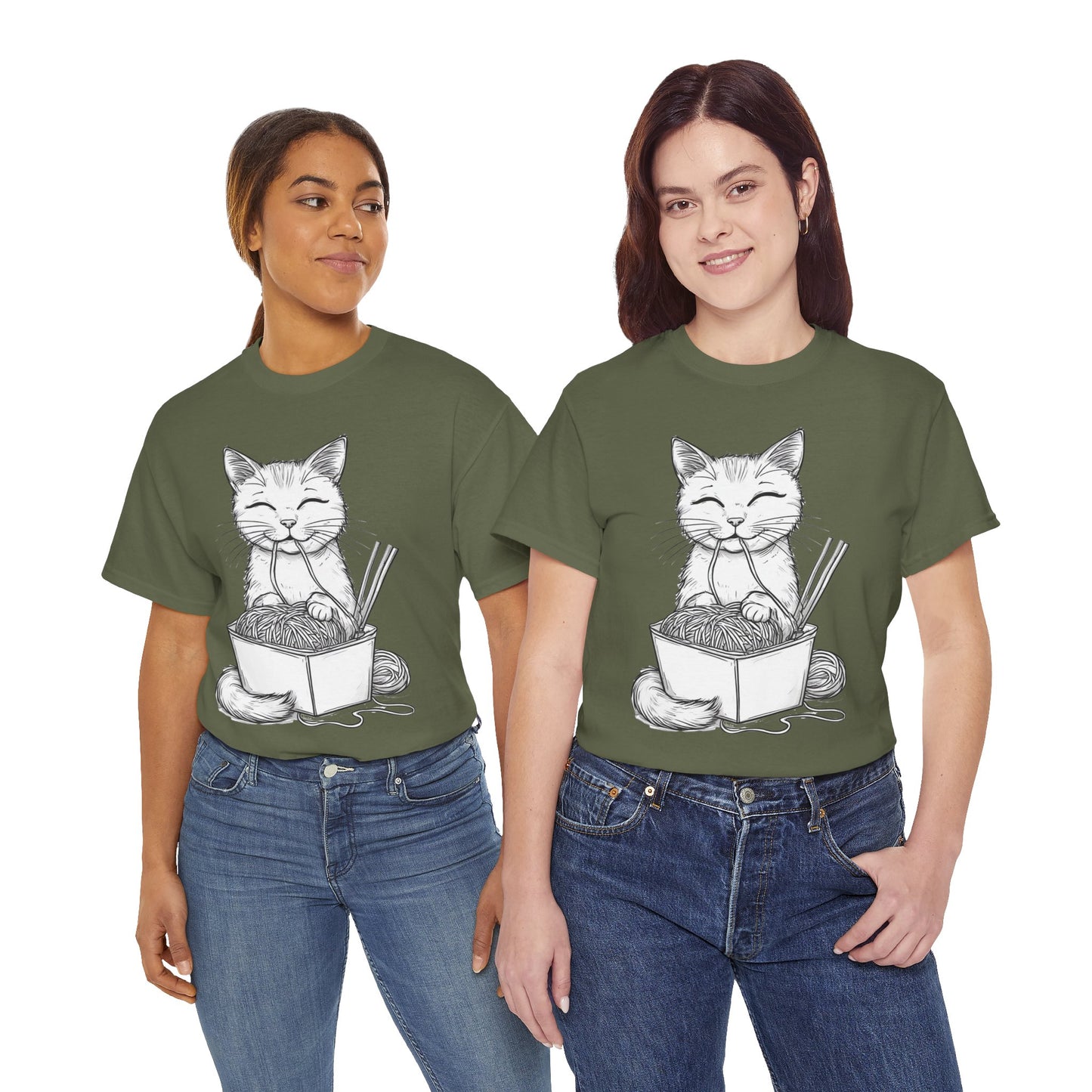 Cat w/Noodles Drawing Art Tee Shirt *Multiple Colors*