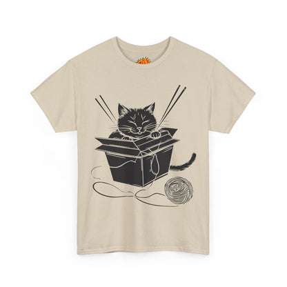 Black Cat w/Box + Yarn Ball Art Drawing Tee Shirt