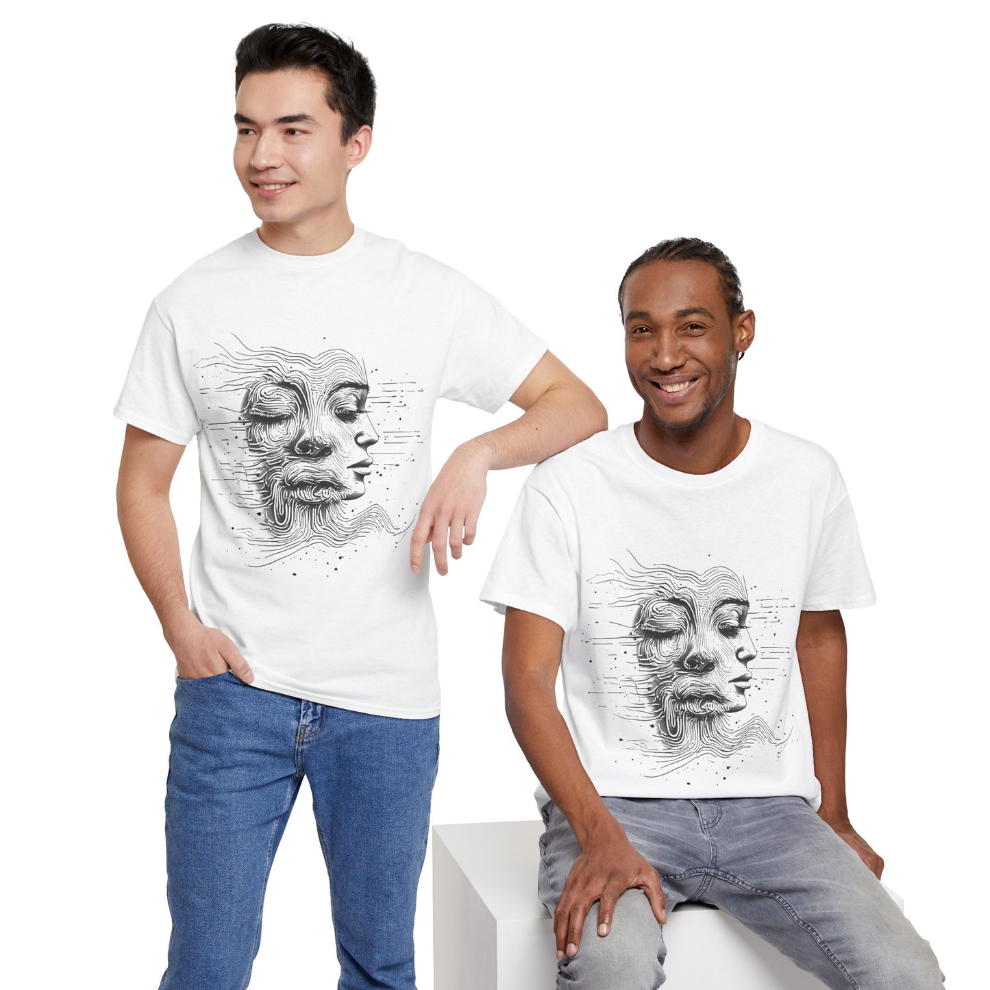 Line Drawing Graphic Art Faces Tee Shirt *Multiple Colors*