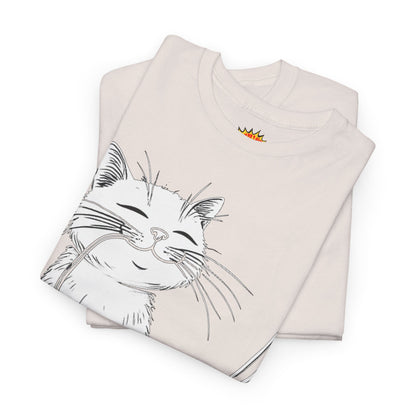 Happy Cat w/Noodles + Yarn Ball Art Drawing Tee Shirt