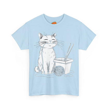 Happy Cat w/Noodles + Yarn Ball Art Drawing Tee Shirt
