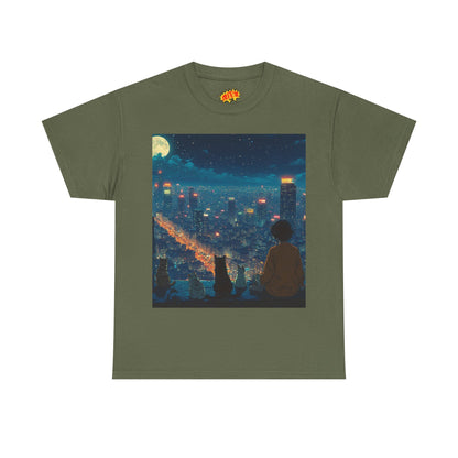 Anime City Night Scene w/Cats T-Shirt
