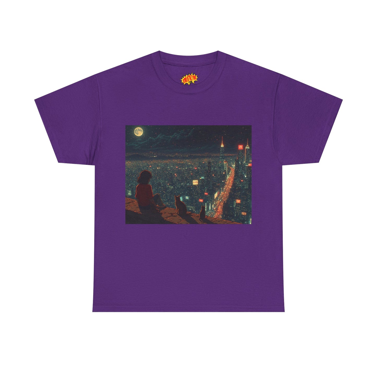 Anime Nighttime Cityscape w/Cats T-Shirt *Multiple Colors*
