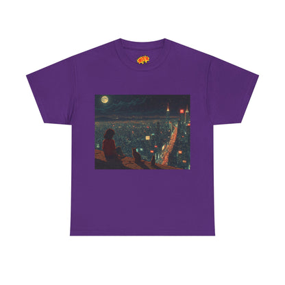 Anime Nighttime Cityscape w/Cats T-Shirt