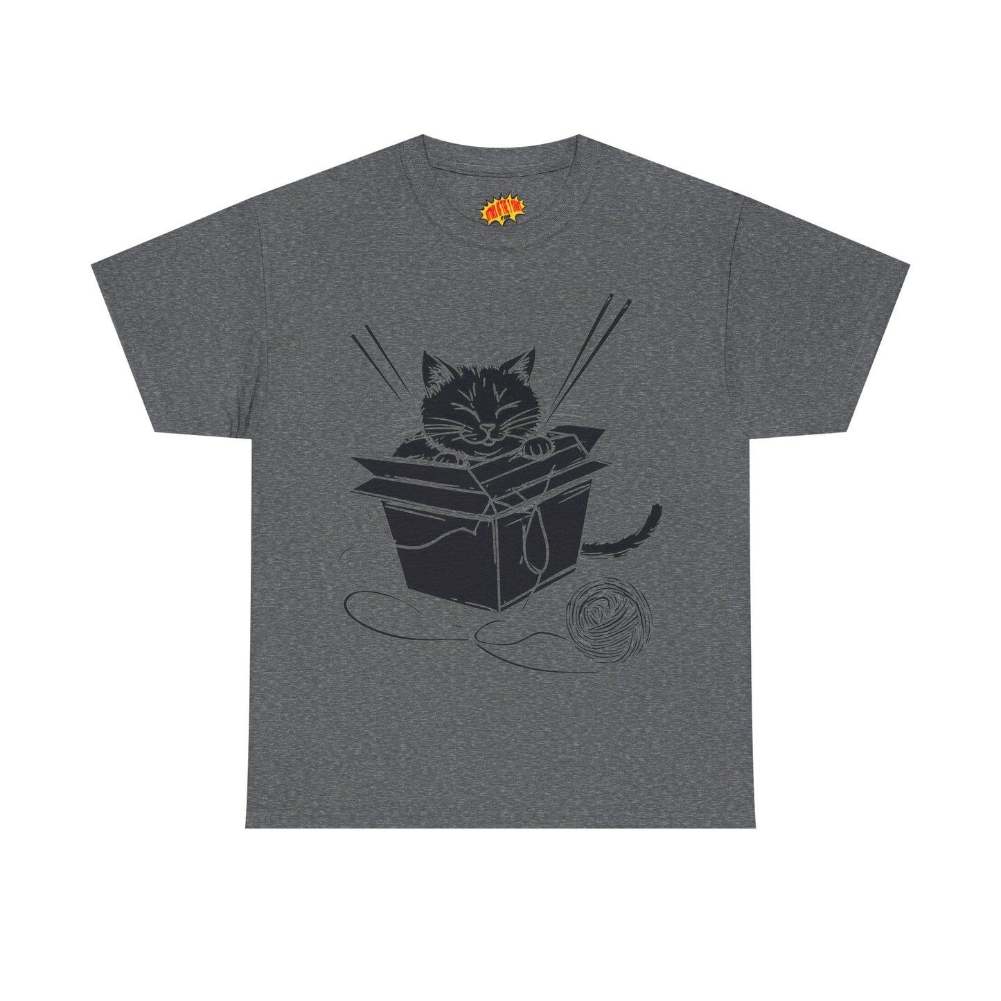 Black Cat w/Box + Yarn Ball Art Drawing Tee Shirt *Multiple Colors*