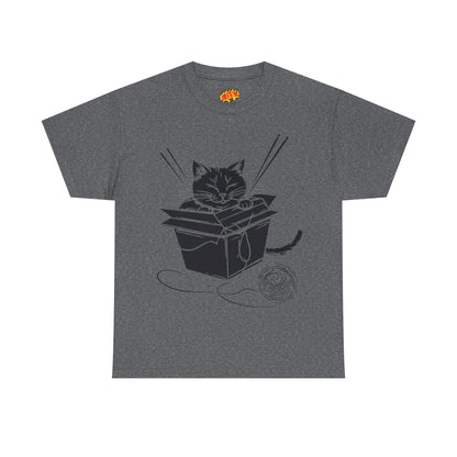 Black Cat w/Box + Yarn Ball Art Drawing Tee Shirt