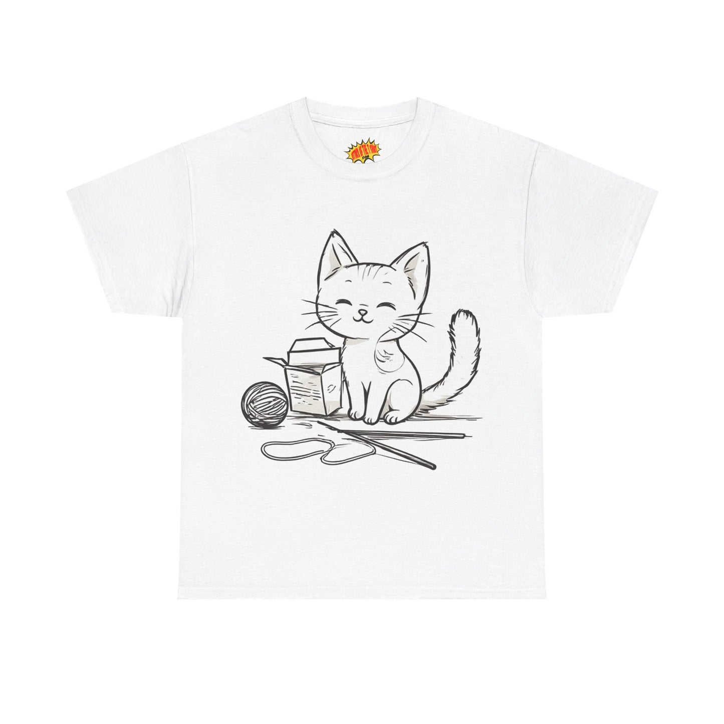 White Cat w/Takeout Yarn Art Tee Shirt *Multiple Colors*