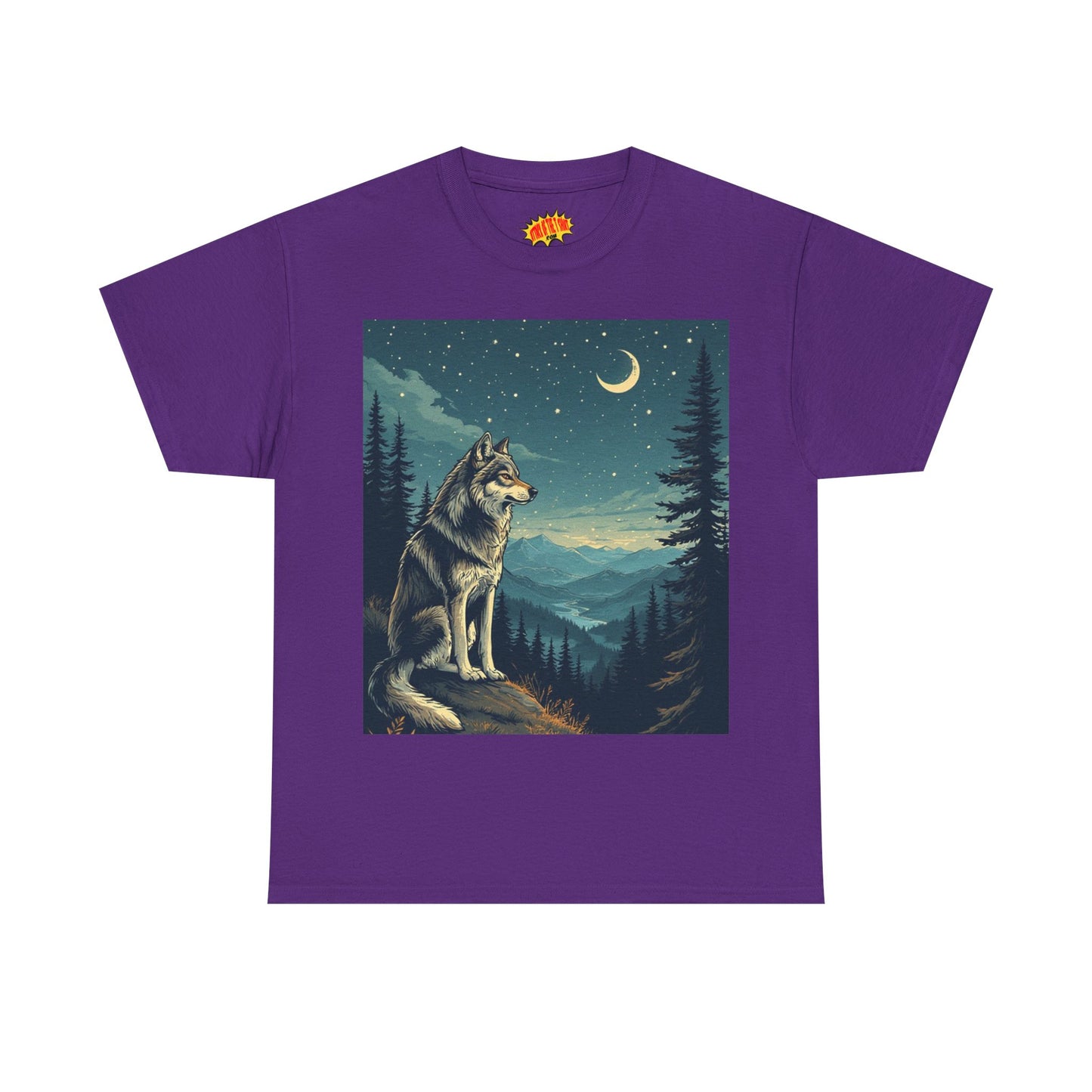 Wolf with Sliver Moon Scene T-Shirt *Multiple Colors*