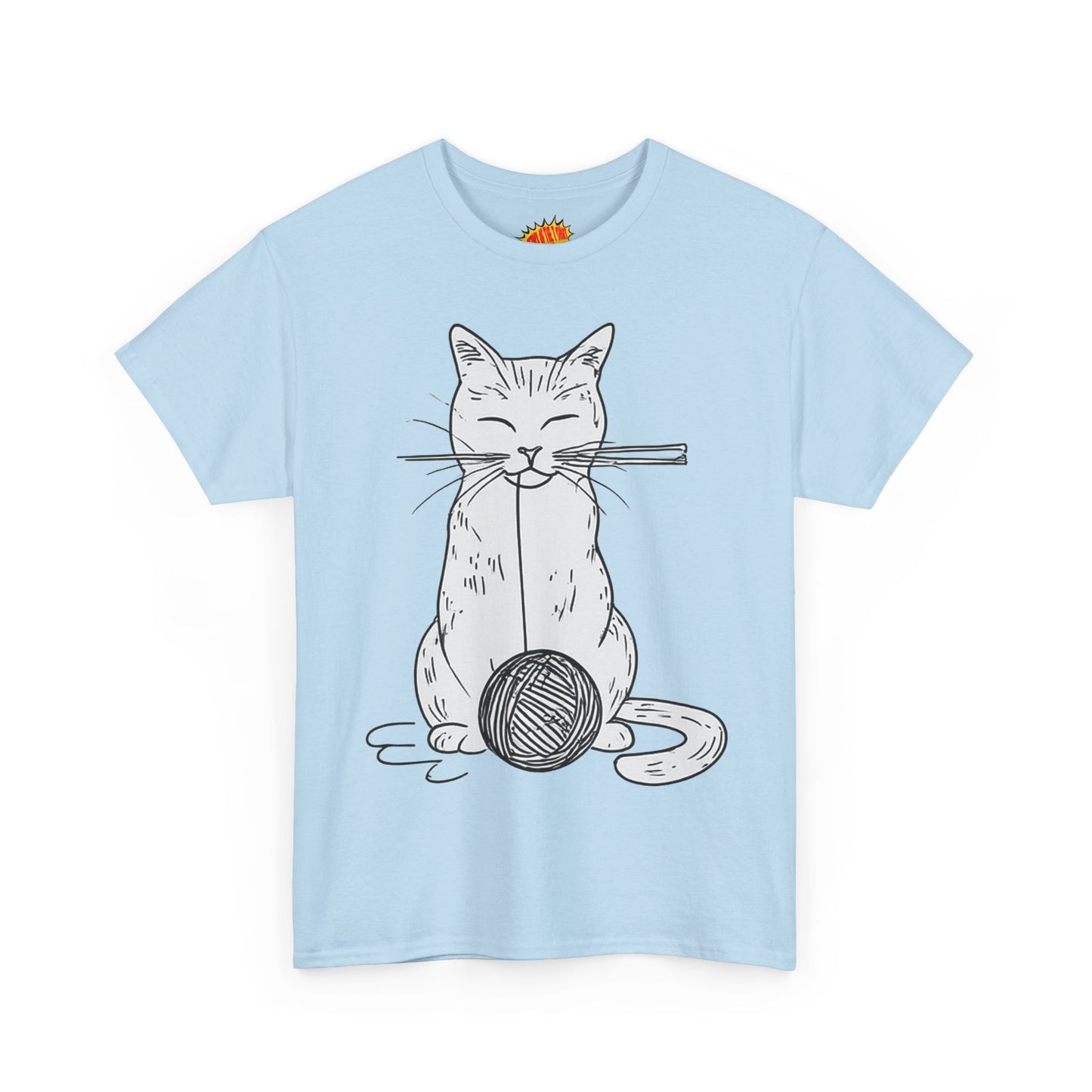 White Cat w/Yarn Ball Art Drawing Tee Shirt *Multiple Colors*
