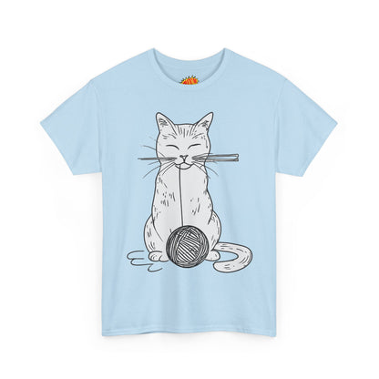 White Cat w/Yarn Ball Art Drawing Tee Shirt