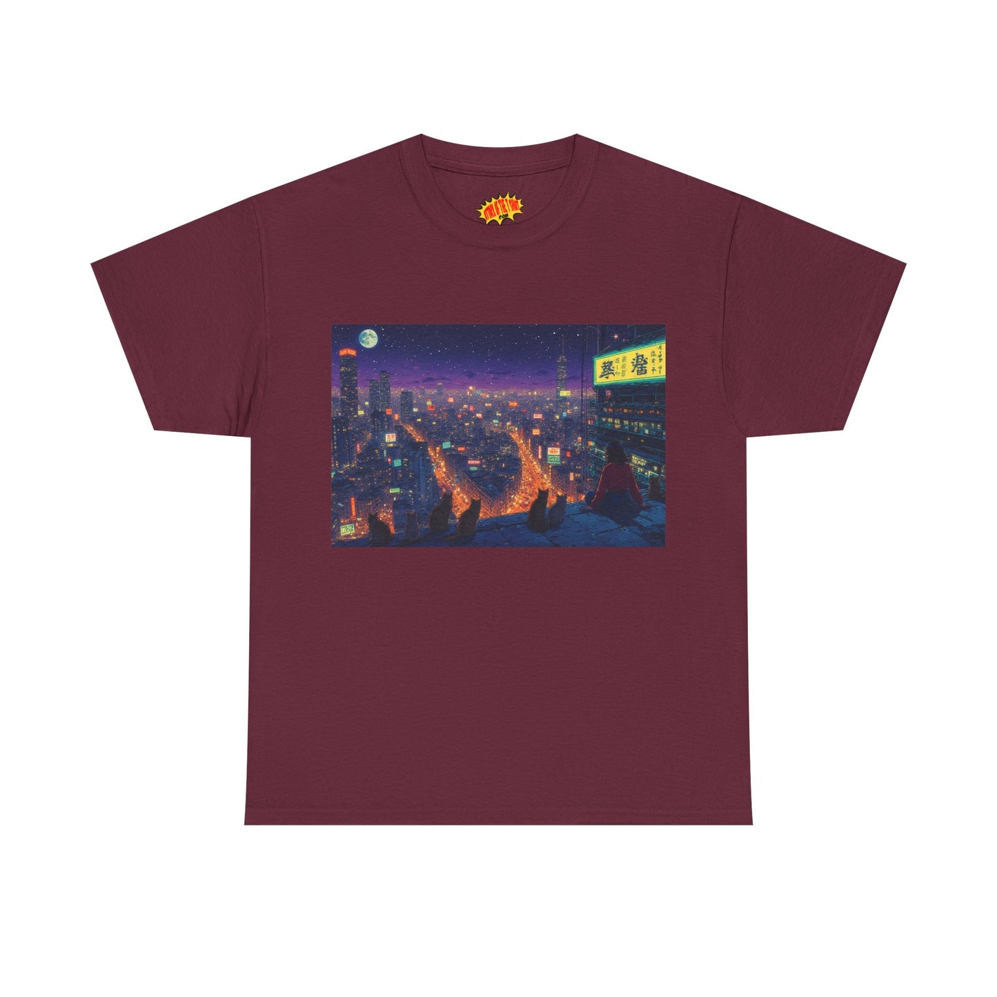 Anime Style Neon Night Cityscape w/Cats T-Shirt *Multiple Colors*